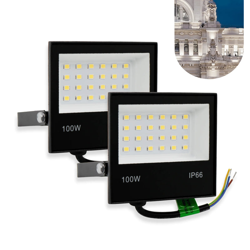 Kit 2 Refletores LED 100W Holofote Bivolt À Prova d'Água IP66 Luz Branca Fria