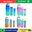Kit com 3 Garrafas de Água Motivacionais com Adesivo e Cinto, Garrafa Esportiva