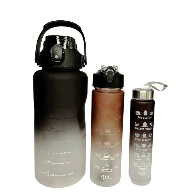 Kit com 3 Garrafas de Água Motivacionais com Adesivo e Cinto, Garrafa Esportiva