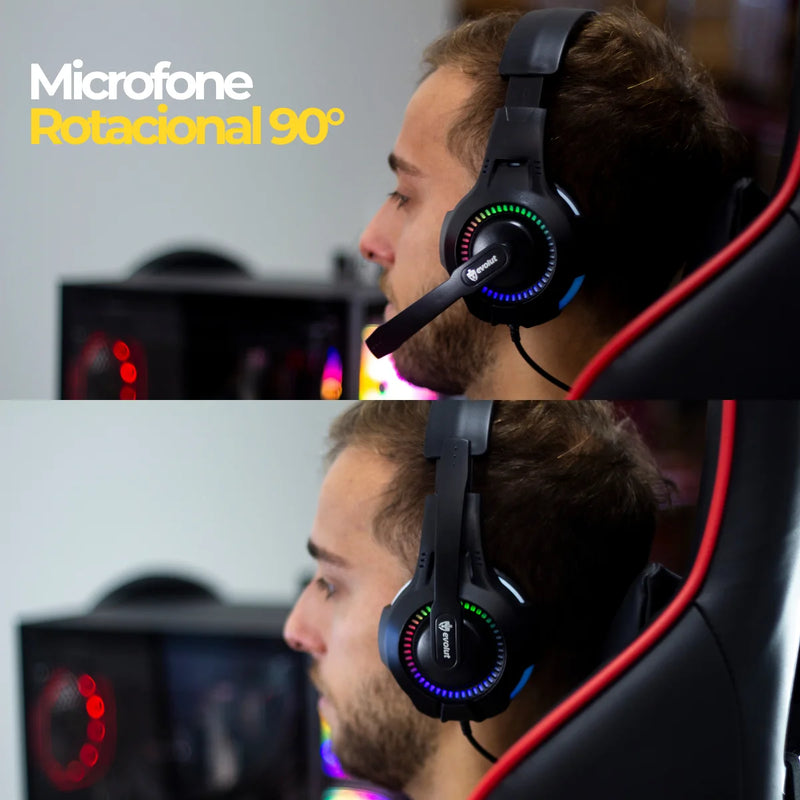 Headset Gamer com LED RGB para PC, Computador e Videogames