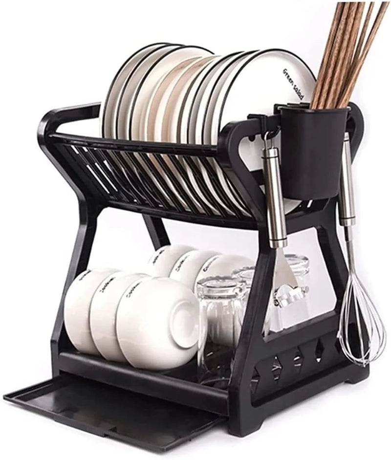 Escorredor de Louça de Bancada com Duas Camadas – Suporte para Pratos, Grelha para Talheres e Pauzinhos, Organizador Prático de Cozinha