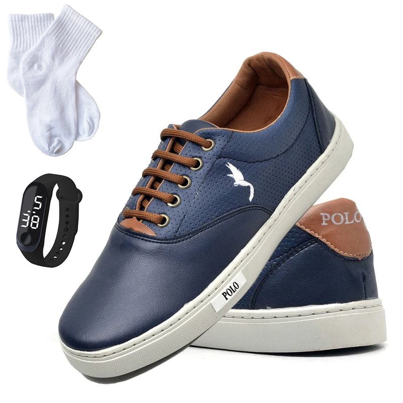 Tênis Casual Infantil e Masculino Sintético em Combo com Relógio Digital – Tamanhos 27 a 36