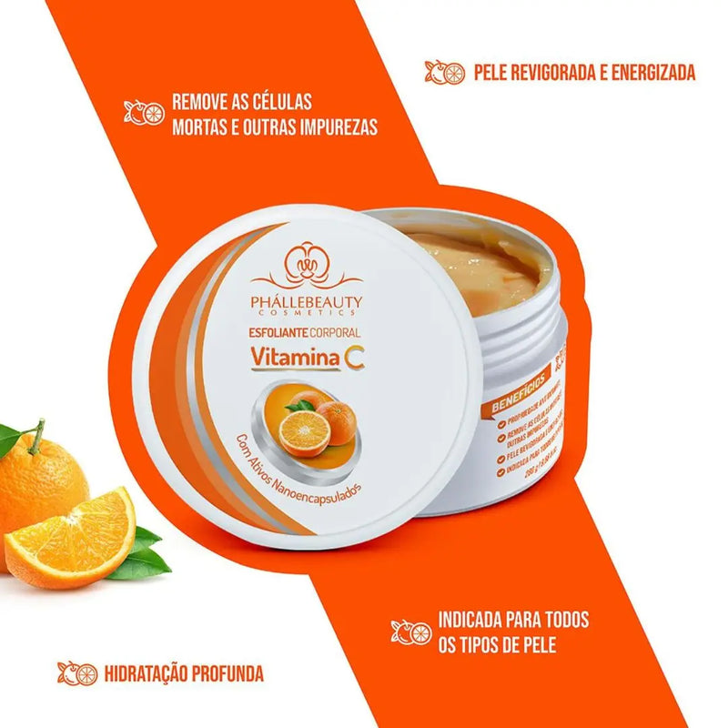 Kit de Cuidados com a Pele Vitamina C – 5 Itens: Sérum, Mousse, Máscara, Água Micelar e Esfoliante – Phállebeauty