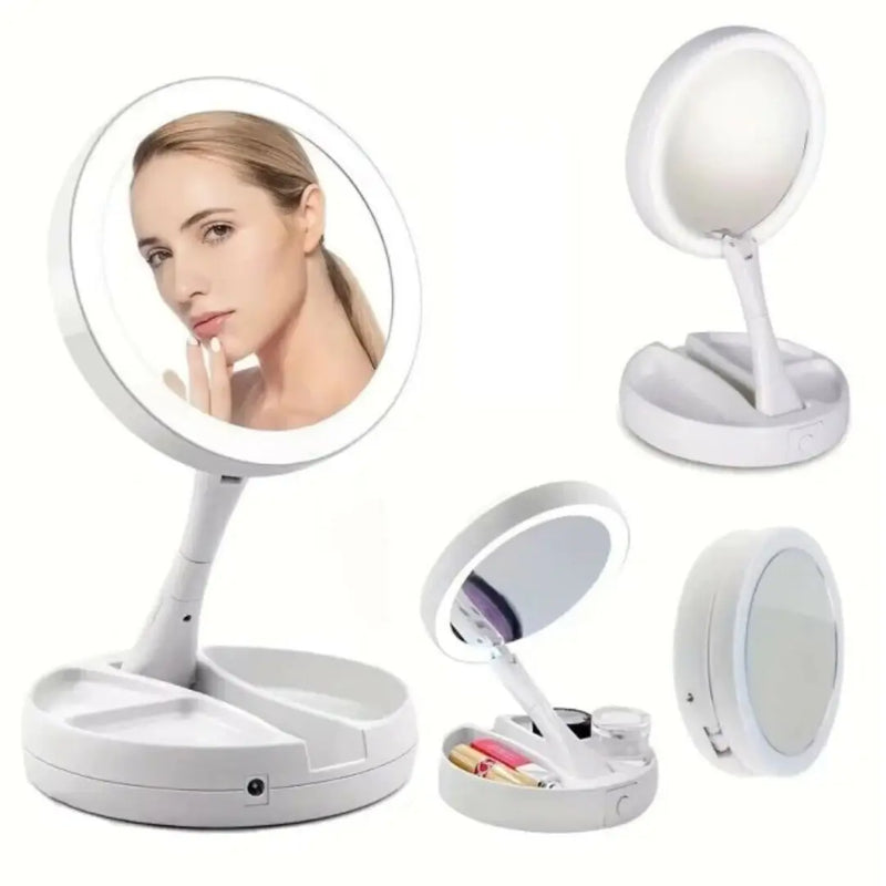 Espelho de Maquiagem com LED Portátil Luz Ajustável Aumento 10x Para Mesa e Bancada Profissional USB Recarregável Design para Sobrancelha
