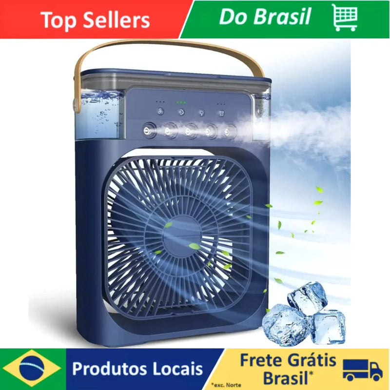 Ventilador Portátil Mini Ar Condicionado LED Azul Umidificador