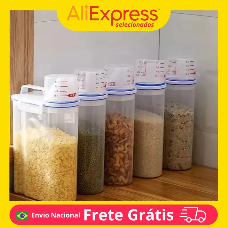 Pote Hermético com Medidor Integrado, Ideal para Armazenar Grãos e Cereais, com Tampa Hermética e Design Prático para Cozinha