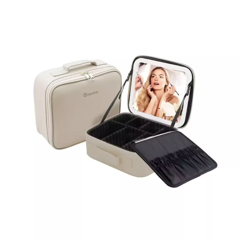 Kit Profissional Estojo de Maquiagem com Espelho LED USB com Organizador Prático e Cabo para Cosméticos e Acessórios de Maquiagem