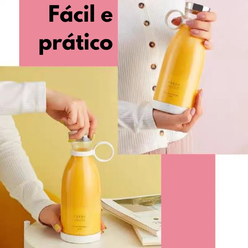 KIT 3 CONJUNTOS Mini Liquidificadores Elétricos Portátil 380mL Recarregável Prático Suco de Frutas Smoothie CORES ALEATÓRIOS