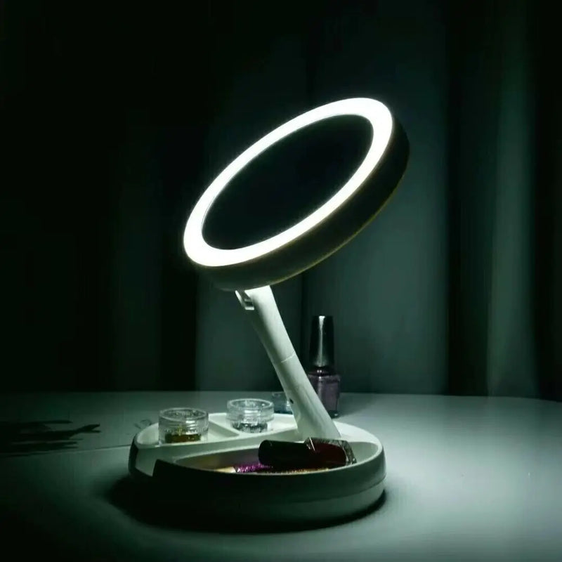 Espelho de Maquiagem com LED Portátil Luz Ajustável Aumento 10x Para Mesa e Bancada Profissional USB Recarregável Design para Sobrancelha