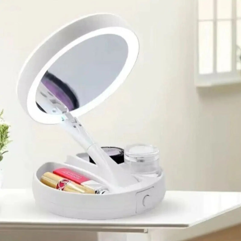 Espelho de Maquiagem com LED Portátil Luz Ajustável Aumento 10x Para Mesa e Bancada Profissional USB Recarregável Design para Sobrancelha