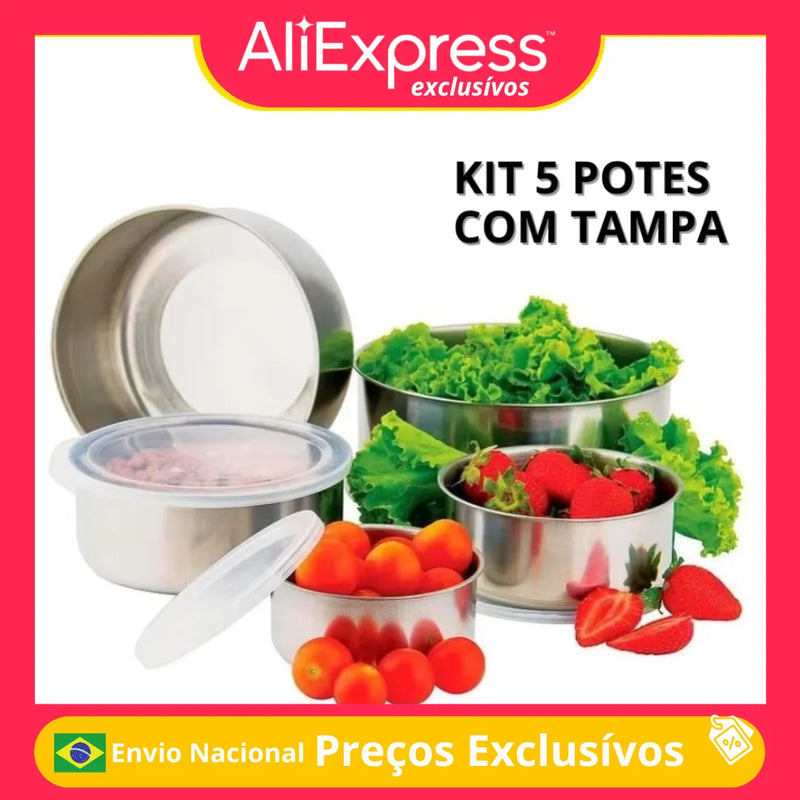 Jogo de 5 Panelas de Alumínio com Tampa Redonda – Prático, Eficiente e Elegante, Inclui Armazenamento com Tampa Redonda