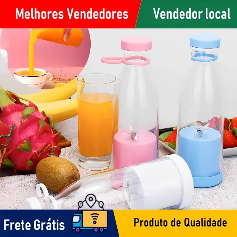 KIT 3 CONJUNTOS Mini Liquidificadores Elétricos Portátil 380mL Recarregável Prático Suco de Frutas Smoothie CORES ALEATÓRIOS