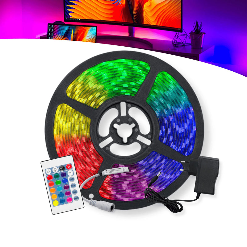 Rolo de Fita LED 5050 RGB 5m IP65 + Controle + Fonte 12v Bivolt