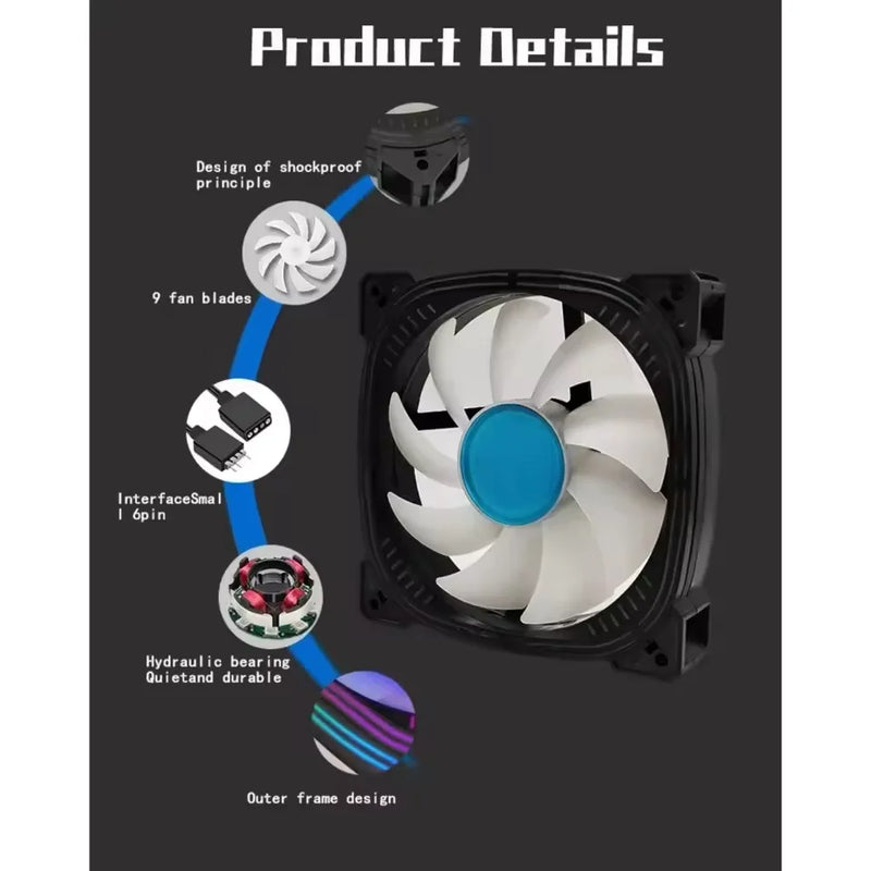 Ventoinha para Gabinete de Computador 120mm com RGB, Dissipador de Calor, Sincronização Aura, Conexão SATA, Cooler de 12 cm ARGB, Silenciosa
