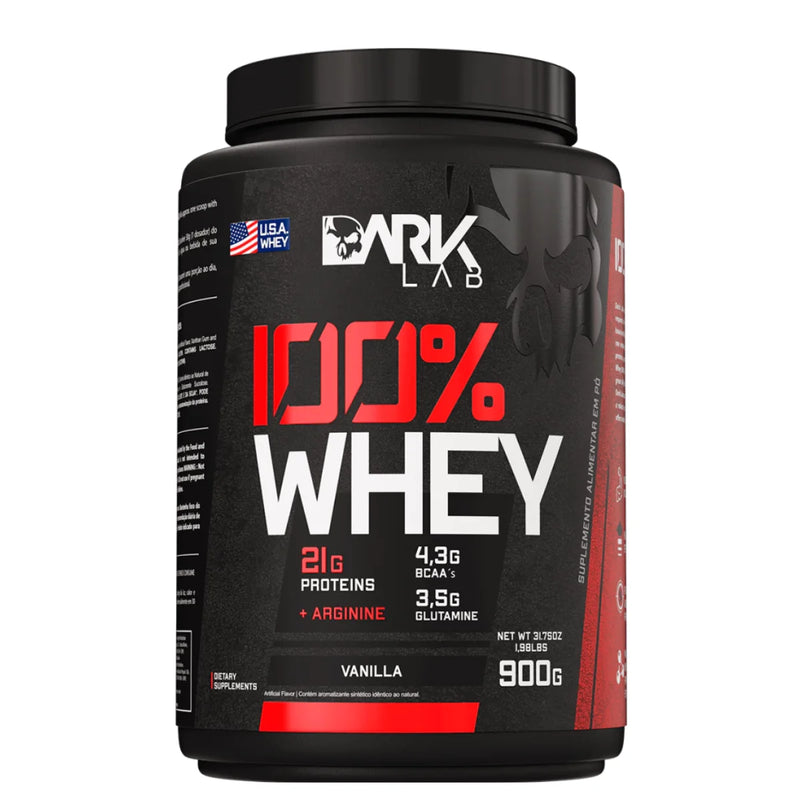 DARK LAB – Concentrado de Whey Protein 100% em Pote 900g – Proteína 100% Concentrada, BCAA, Glutamina