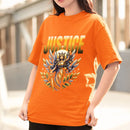 Camiseta Feminina GuGi – Algodão, Estampa Deusa da Justiça com Espada e Balança, Casual e Fashion