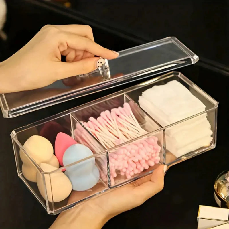 Organizador de Maquiagem Caixa Acrílica Compacta para Cotonetes e Cosméticos Organizador Prático e Durável Armazenamento de Beleza
