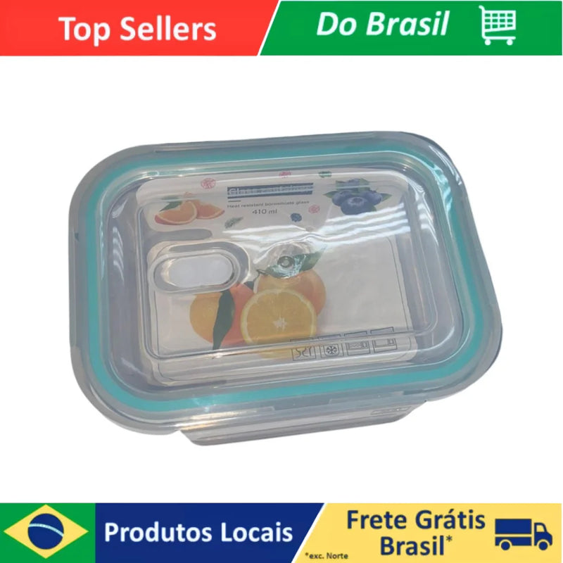 Marmita de Vidro Resistente ao Calor 400 mL – Retangular, Com Tampa Hermética