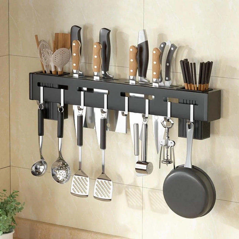Organizador de Cozinha para Pendurar Utensílios, Panelas e Copos – Prateleira em Aço Inoxidável para Armário ou Parede com Gancho Multiuso