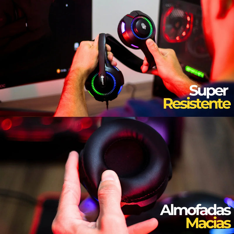 Headset Gamer com LED RGB para PC, Computador e Videogames