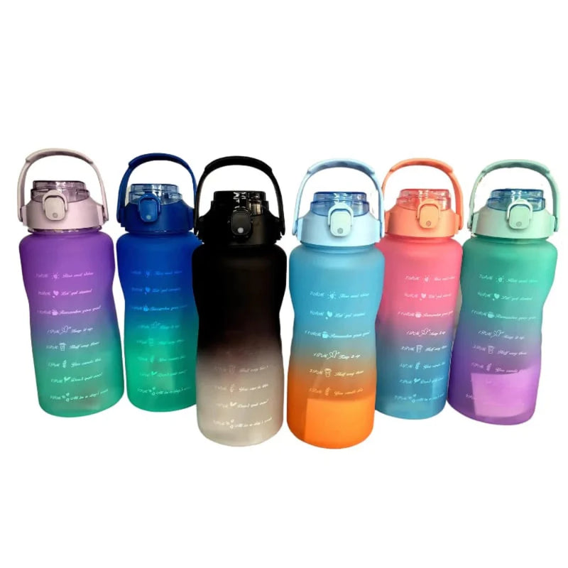 Kit com 3 Garrafas de Água Motivacionais com Adesivo e Cinto, Garrafa Esportiva