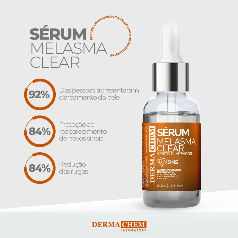 Kit 3 Cuidados com a Pele Vitamina C – Clareador Dermachem: Sérum Clear Melasma, Gel Facial Anti-idade e Sabonete Facial Vitamina C