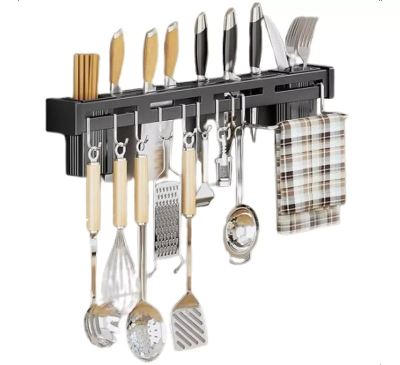 Organizador de Cozinha para Pendurar Utensílios, Panelas e Copos – Prateleira em Aço Inoxidável para Armário ou Parede com Gancho Multiuso