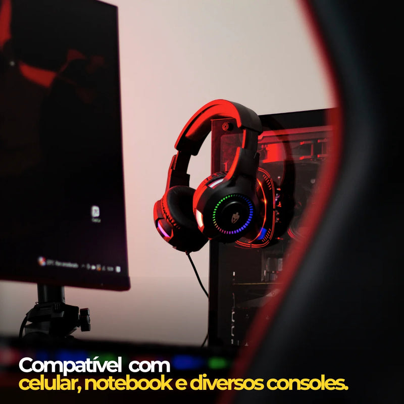 Headset Gamer com LED RGB para PC, Computador e Videogames