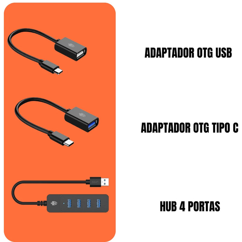 Kit Gamer Mobilator One Hand 60% Teclado Preto com LED com Fio Mouse para Celular Tripé USB RGB OTG