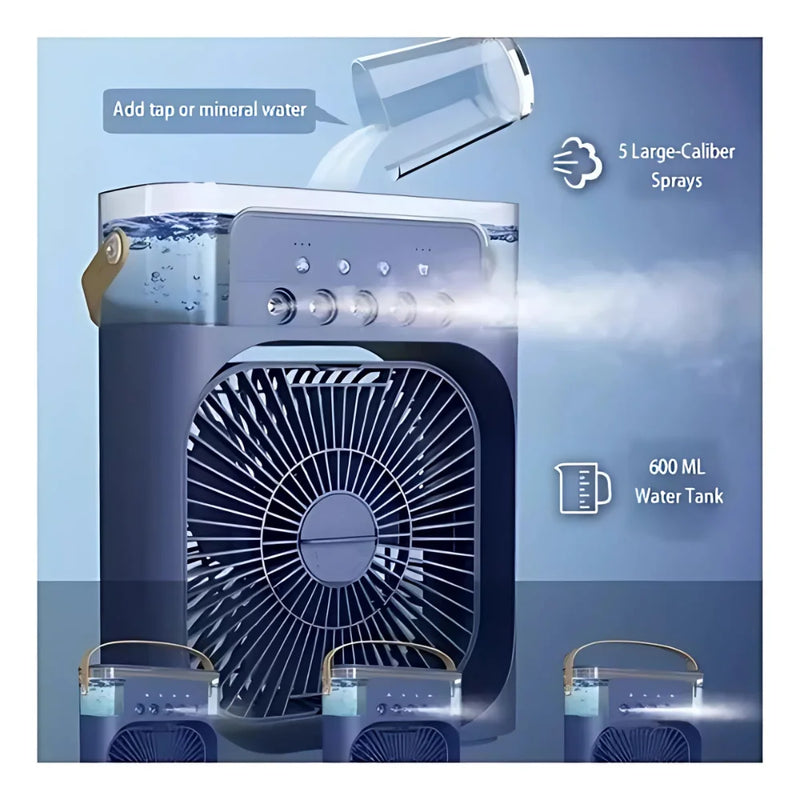 Ventilador Portátil Mini Ar Condicionado LED Azul Umidificador