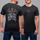 Camiseta Básica Masculina GuGi – Cruz Cristã com Asas de Anjo e Salvador, Frente e Costas, 100% Algodão Premium