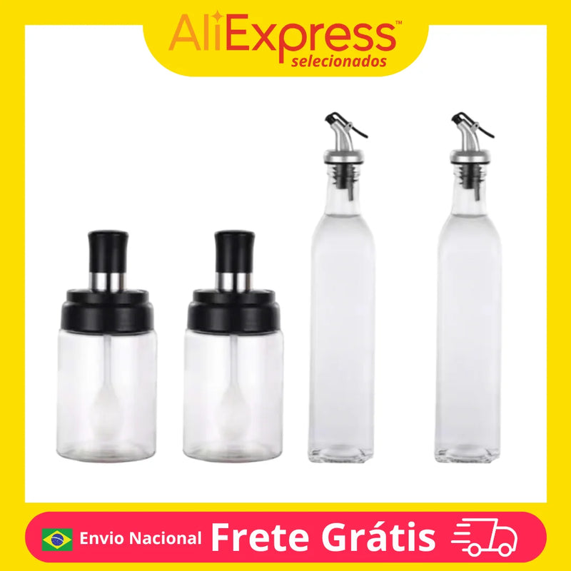 Kit Porta Temperos Com Vedação de Vidro Organizador de Cozinha Temperos Azeite Vinagre Saleiro Suporte Embalagem para Presente