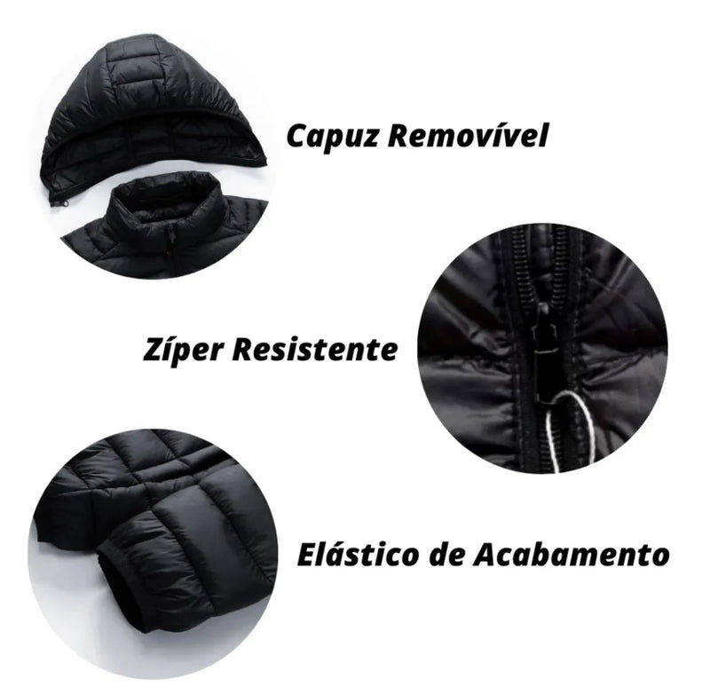 Jaqueta Puffer Impermeável com Capuz Removível