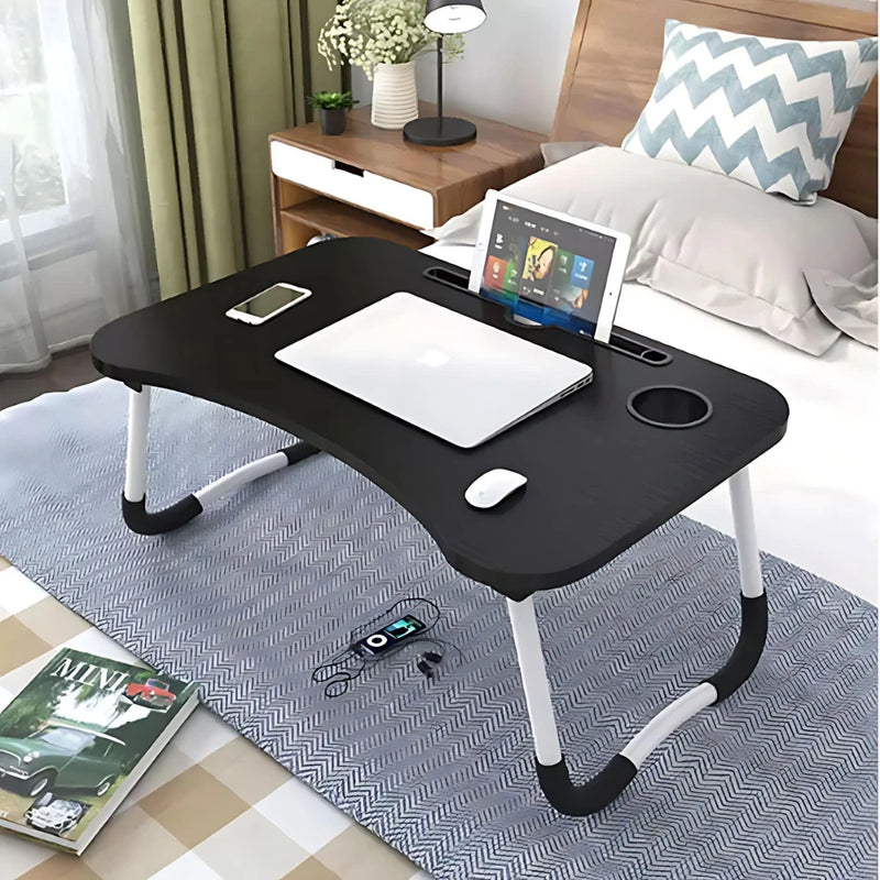 Mesa Dobrável de Madeira Portátil para Cama Estudo e Notebook Multifuncional para Lanches