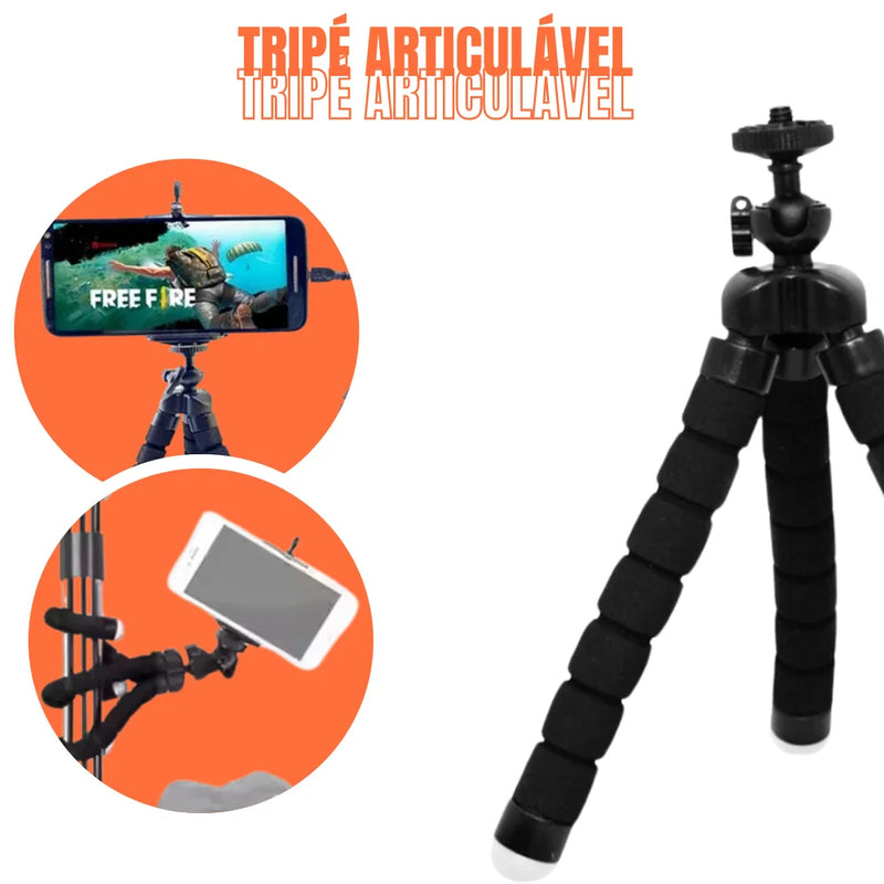 Kit Gamer Mobilator One Hand 60% Teclado Preto com LED com Fio Mouse para Celular Tripé USB RGB OTG