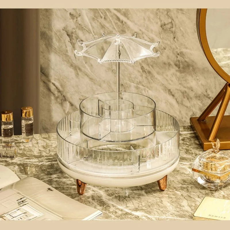 Caixa de Armazenamento de Maquiagem com Rotação 360° Organizador de Mesa Suporte para Pincéis de Maquiagem Batom e Lápis