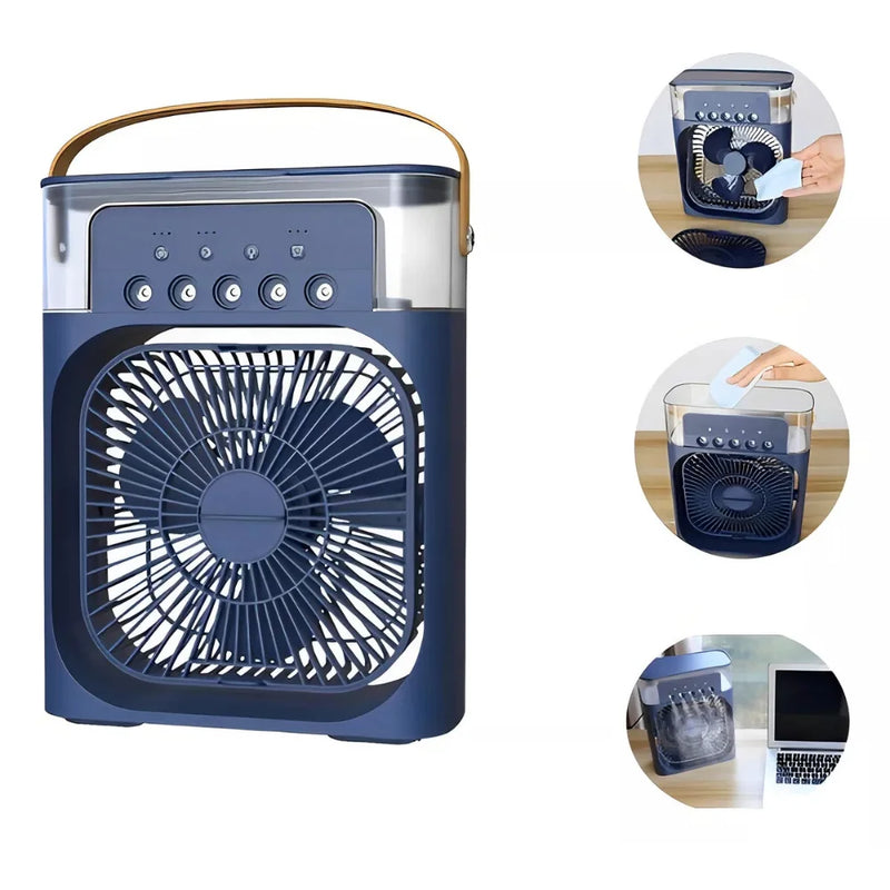 Ventilador Portátil Mini Ar Condicionado LED Azul Umidificador