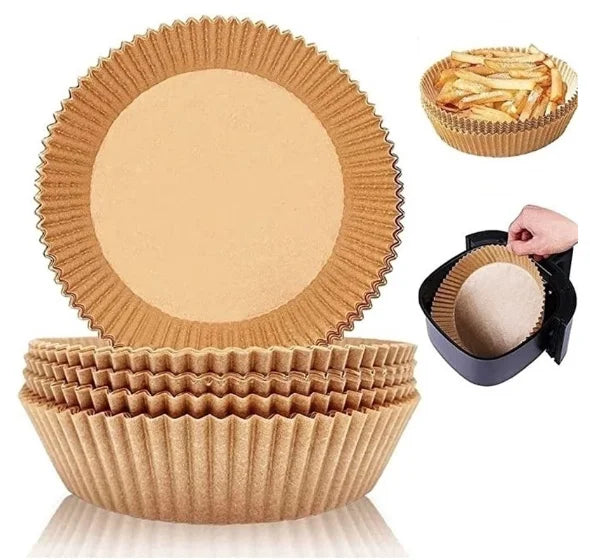 50 Unidades de Papel Redondo Descartável Antiaderente para Air Fryer e Assar