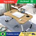 Mesa Dobrável de Madeira Portátil para Cama Estudo e Notebook Multifuncional para Lanches
