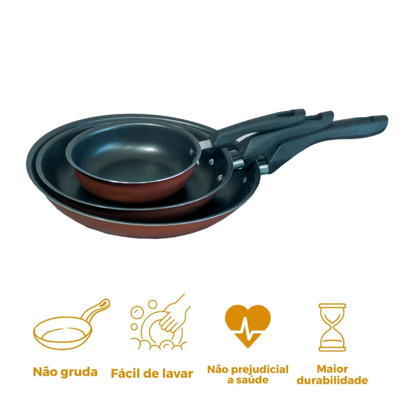 Conjunto de 3 Frigideiras Antiaderentes Globalflon Teflon com Frigideira para Omelete à Francesa