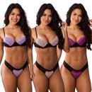 Conjunto de 3 Lingeries com Sutiã com Bojo e Calcinha, Renda Confortável, Colorido, Elegante e Vibrante