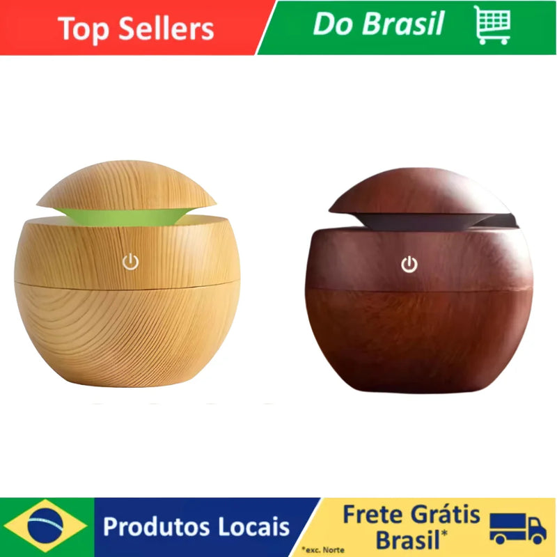 Kit Difusor de Aromaterapia com Óleo Essencial USB – 2 Unidades, 7 Cores, Elétrico