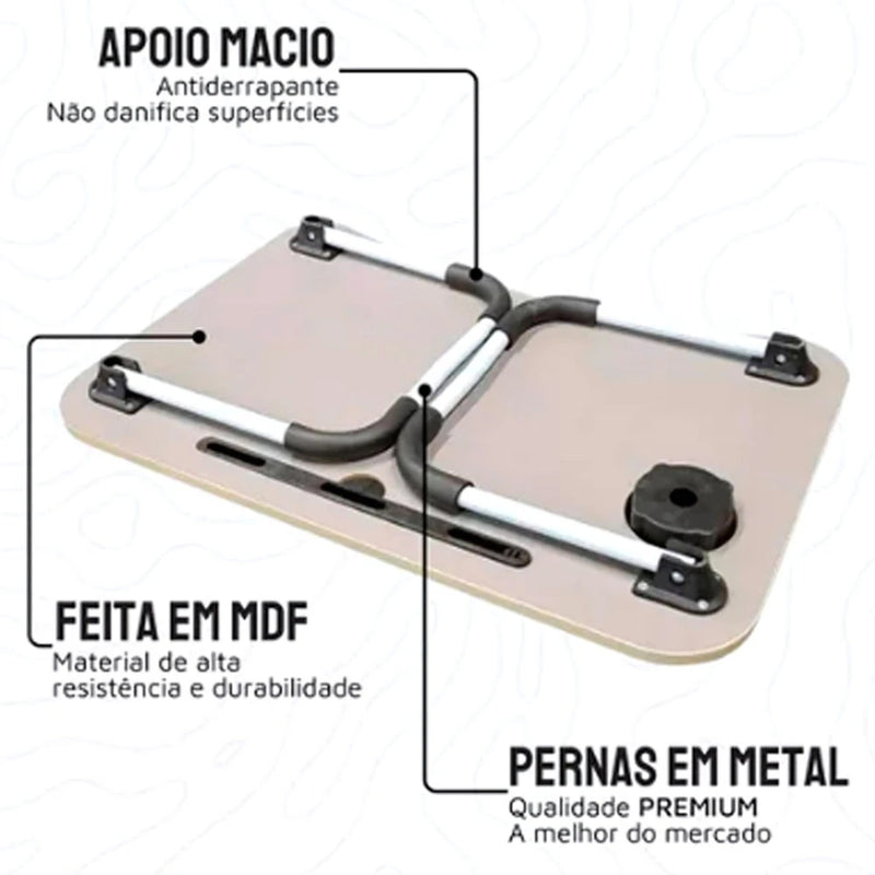 Mesa Dobrável de Madeira Portátil para Cama Estudo e Notebook Multifuncional para Lanches