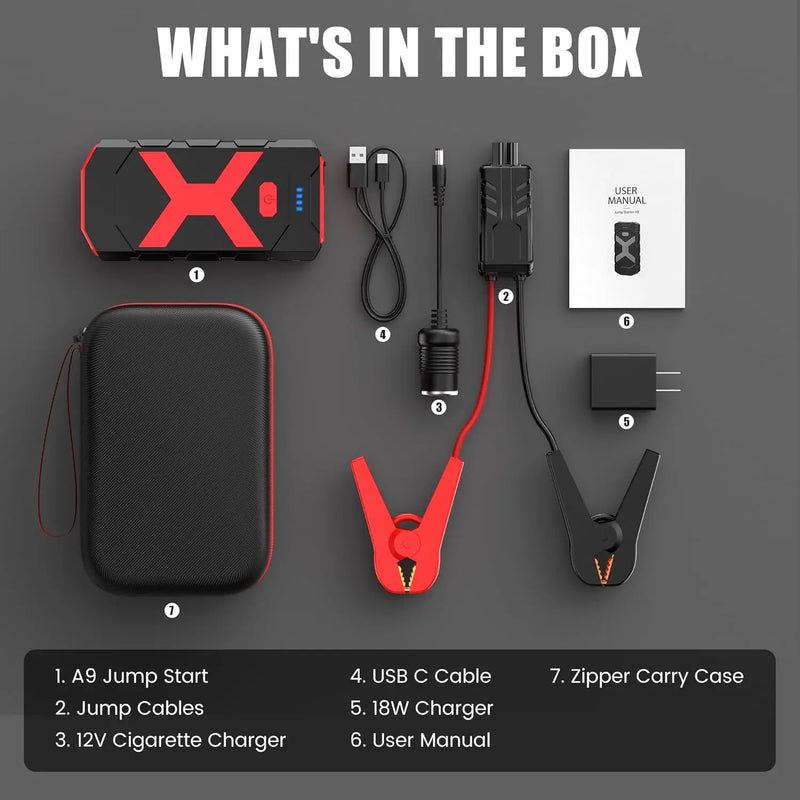Jump Starter 2000A para Carro Barco Cortador de Grama 8.0L Gasolina 6.5L Diesel Portátil 12V Carregador de Bateria