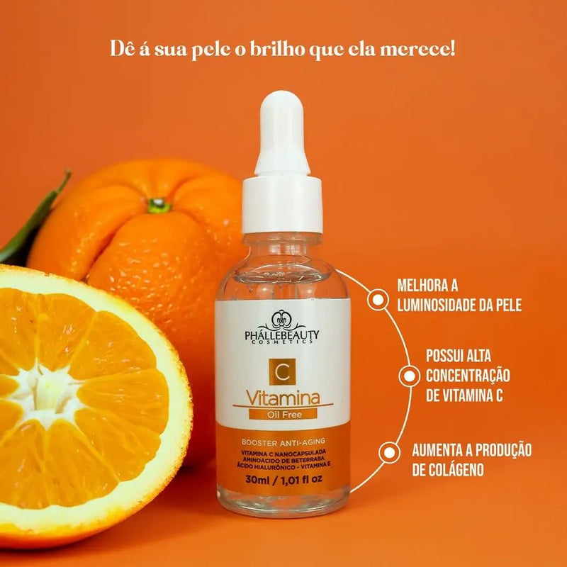 Kit de Cuidados com a Pele Vitamina C – 5 Itens: Sérum, Mousse, Máscara, Água Micelar e Esfoliante – Phállebeauty