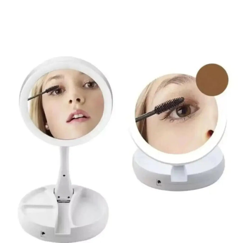 Espelho de Maquiagem com LED Portátil Luz Ajustável Aumento 10x Para Mesa e Bancada Profissional USB Recarregável Design para Sobrancelha