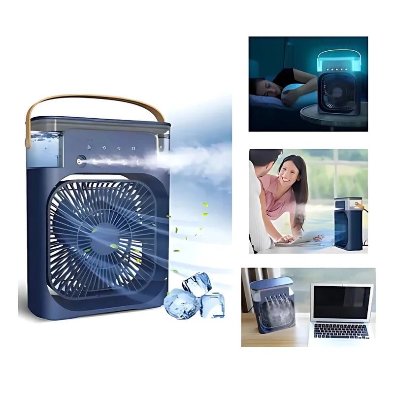 Ventilador Portátil Mini Ar Condicionado LED Azul Umidificador