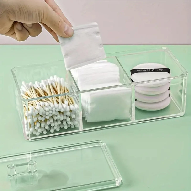 Organizador de Maquiagem Caixa Acrílica Compacta para Cotonetes e Cosméticos Organizador Prático e Durável Armazenamento de Beleza
