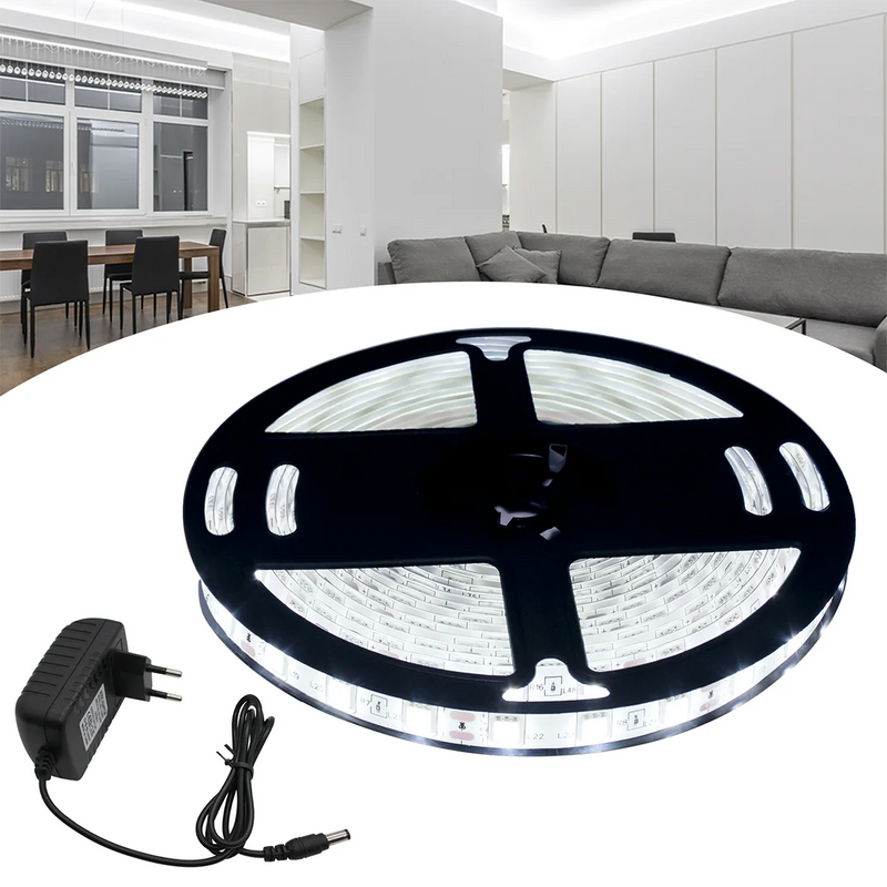 Fita de Led 5050 5 Metros com Silicone IP65 Cor da Luz Branco Frio 6000K + Fonte 12v Bivolt