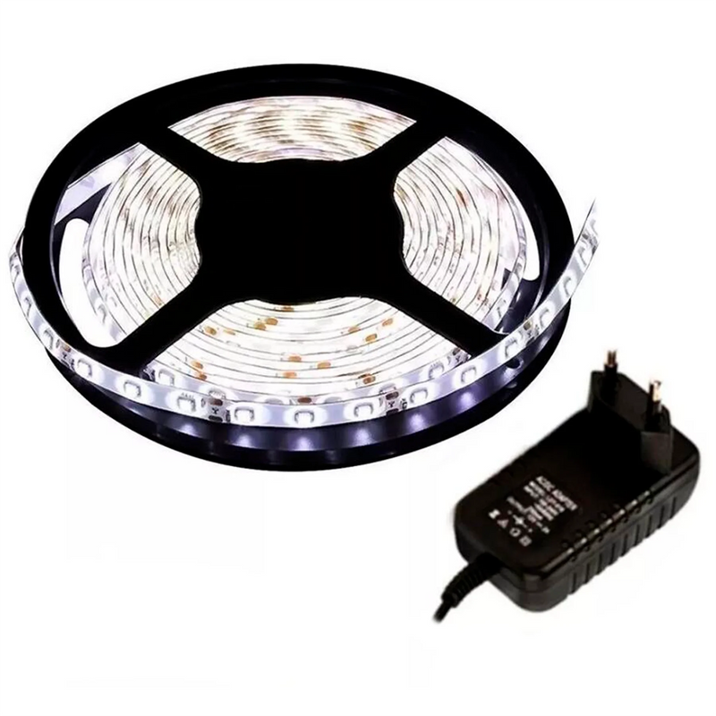 Fita de Led 5050 5 Metros com Silicone IP65 Cor da Luz Branco Frio 6000K + Fonte 12v Bivolt